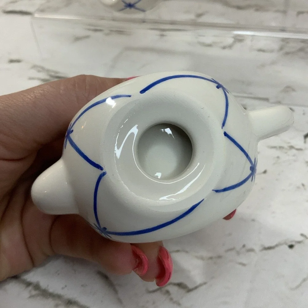Ceramic Hand Painted White/Blue Teapot Napkin Rings‎ Dinnerware